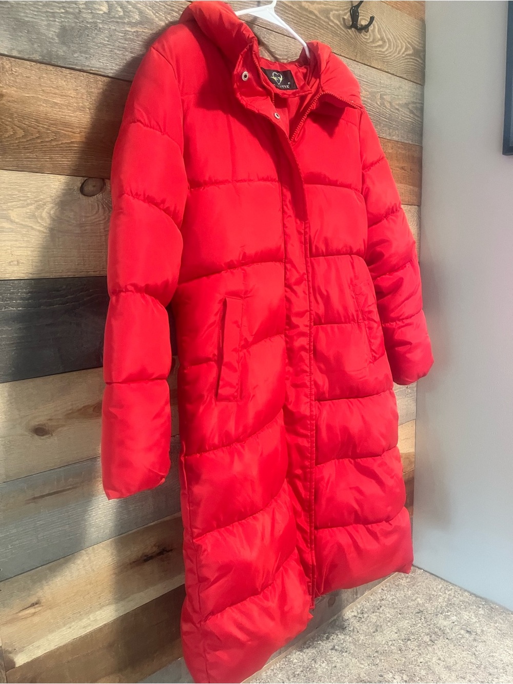 Women’s Long Red Hooded Puffer Coat